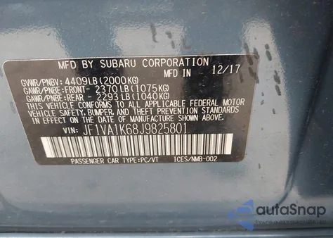 2018 Subaru Wrx Limited z USA, uszkodzony, nr VIN JF1VA1K68J9825801